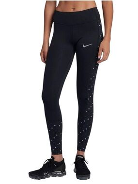 Nike Dri-FIT Racer Flash Running Black Polka Dot Leggings Women’s Size XL